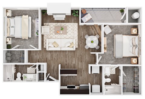 Floor plan for 2 beds, 2 baths, 925 sqft